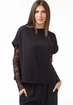 Compleu elegant dama cu bluza si pantaloni drepti, negru imagine