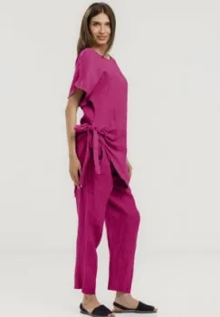 Compleu magenta din in - bluza cu pantaloni - OUTFIT VARA imagine