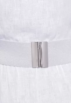 Curea argintie cu fir de lurex 6 cm latime din material elastic, cu catarama argintie imagine