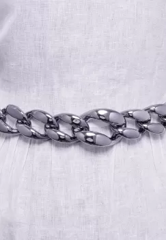 Curea argintiu inchis model lant cu zale mari, flexibila cu lant de prelungire imagine
