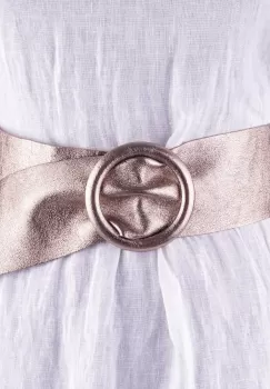 Curea auriu inchis din piele naturala cu latime de 7 cm, catarama rotunda imbracata in piele imagine