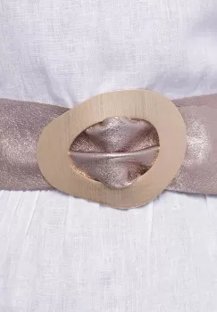 Curea auriu inchis din piele naturala cu latime de 8 cm, catarama aurie neregulata imagine