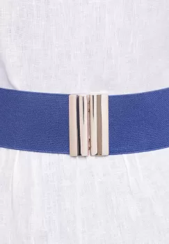 Curea bleumarin 6 cm latime din material elastic, cu catarama aurie imagine