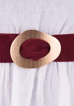 Curea bordo din piele intoarsa naturala cu latime de 8 cm, catarama aurie neregulata imagine