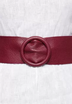 Curea bordo din piele naturala cu latime de 7 cm, catarama rotunda imbracata in piele imagine