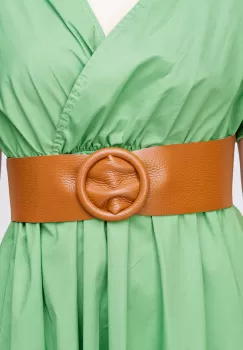 Curea camel din piele naturala cu latime de 7 cm, catarama rotunda imbracata in piele imagine