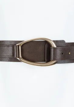 Curea din piele ecologica maro cu catarama aurie imagine