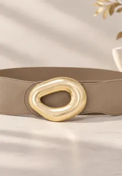 Curea elastica bej fango cu latime de 7 cm, catarama aurie imagine