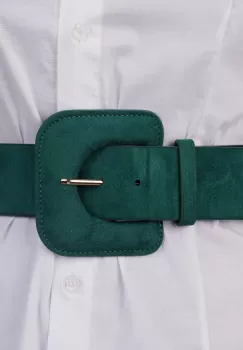 Curea elastica cu piele intoarsa ecologica verde si catarama dreptunghiulara cu colturi rotunjite imagine