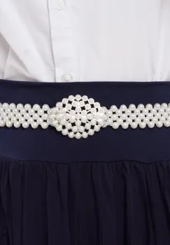 Curea elastica de 3 cm, realizata din margele tip perla cu catarama ovala cu perle imagine