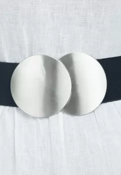 Curea elastica neagra 6 cm latime cu catarama doua cercuri argintii imagine