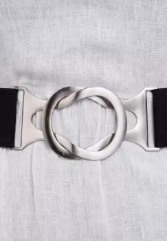 Curea elastica neagra 6 cm latime cu dubla catarama argintie ce intra un in alta imagine