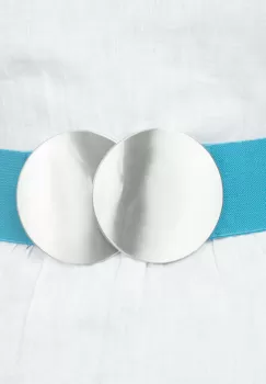 Curea elastica turcoaz 6 cm latime cu doua cercuri argintii catarama imagine