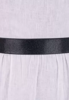 Curea flexibila neagra 4 cm cu material elastic negru la spate si strasuri negre pe fata imagine