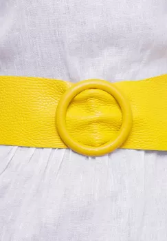Curea galbena din piele naturala cu latime de 7 cm, catarama rotunda imbracata in piele imagine