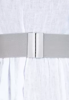 Curea gri 6 cm latime din material elastic, cu catarama argintie imagine