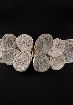 Curea gri lata de 5,5 cm, din material elastic cu catarama cu forme circulare imagine