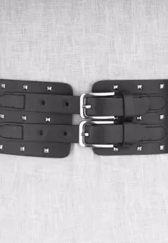 Curea lata 8 cm neagra din material elastic cu 2 catarame metalice si tinte argintii imagine