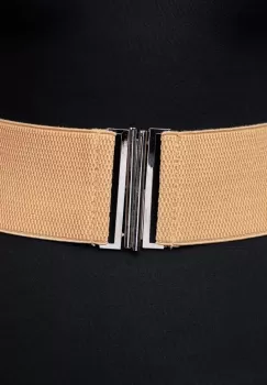 Curea lata bej din material elastic- 6 cm imagine