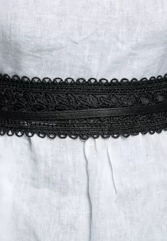 Curea lata de 10 cm petrecuta neagra, din piele ecologica cu aplicatie din broderie textila imagine