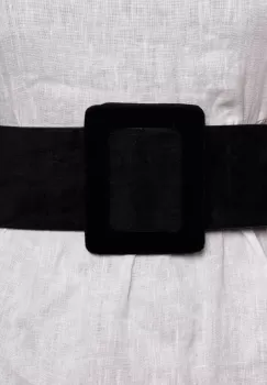 Curea lata de 7cm cu catifea neagra si catarama dreptunghiulara cu colturi rotunjite imagine