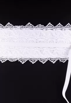 Curea lata de 8 cm petrecuta cu aplicatie din broderie textila, alba imagine