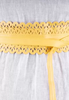 Curea lata petrecuta, din piele ecologica cu model decupat, galbena imagine