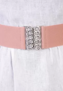 Curea lata roz prafuit de 6 cm, din material elastic cu catarama argintie imagine