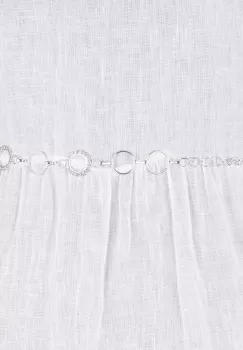 Curea metalica argintie cu cercuri si strasuri albe, flexibila cu lant de prelungire imagine