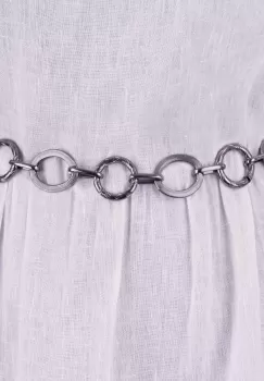 Curea metalica argintiu inchis cu cercuri neregulate, flexibila cu lant de prelungire imagine