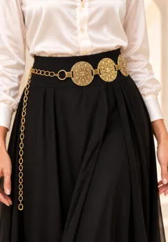 Curea metalica cu medalioane rotunde cu model oriental stilizat, aurie imagine