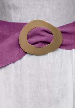 Curea mov deschis din piele intoarsa naturala cu latime de 8 cm, catarama aurie neregulata imagine