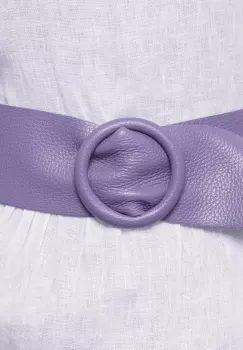 Curea mov lavanda din piele naturala cu latime de 7 cm, catarama rotunda imbracata in piele imagine