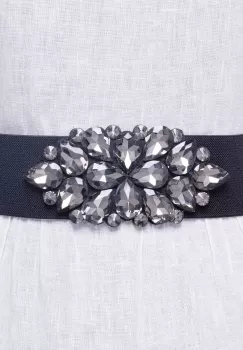 Curea neagra 6 cm latime din material elastic, cu decoratiune din sticla fumurie imagine