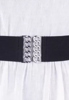 Curea neagra de 6 cm, din material elastic cu catarama argintie imagine