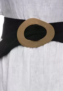 Curea neagra din piele intoarsa naturala cu latime de 8 cm, catarama aurie neregulata imagine