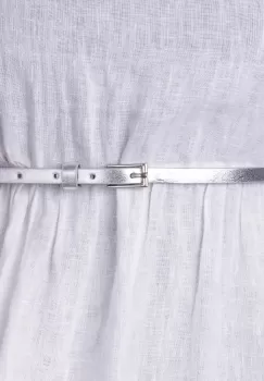 Curea subtire argintie de 0.9 cm, din piele ecologica cu catarama metalica argintie dreptunghiulara imagine