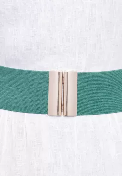 Curea verde 6 cm latime din material elastic, cu catarama aurie imagine