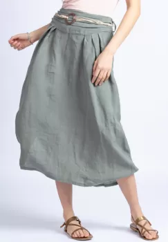 Fusta lunga kaki cu poale prinse, din in, cu o curea fancy imagine