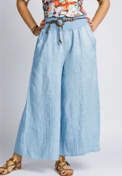 Fusta pantalon bleu, casual, din in, cu o curea fancy imagine