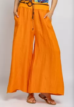 Fusta pantalon portocalie casual, din in, cu o curea fancy imagine