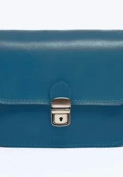 Geanta crossbody din piele naturala, tip postas, turquoise inchis imagine