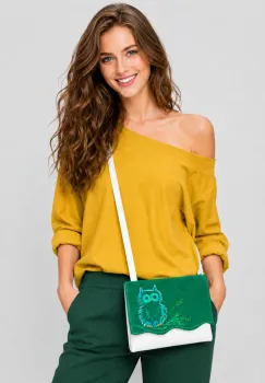 Geanta crossbody handmade, cu bufnita pictata  ,din piele naturala imagine