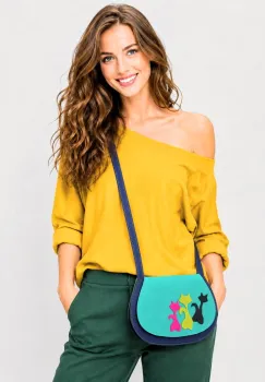 Geanta crossbody handmade, cu pisicute colorate  ,din piele naturala imagine