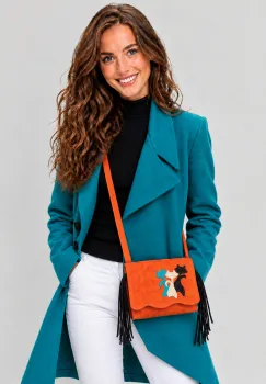 Geanta crossbody handmade, cu pisicute  ,din piele naturala portocalie imagine