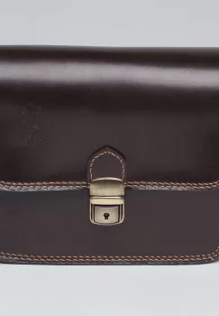 Geanta crossbody maro inchis din piele naturala, tip postas imagine