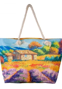 Geanta de plaja din material textil, cu imprimeu camp lavanda imagine