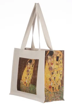 Geanta de umar din material textil cu imprimeu inspirat din pictura Sarutul a lui Gustav Klimt imagine