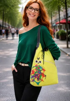 Geanta handmade cu doua fete ,din piele naturala ,cu bufnita imagine