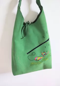 Geanta hobo handmade, din piele naturala,cu pisicuta colorata ,unicat imagine